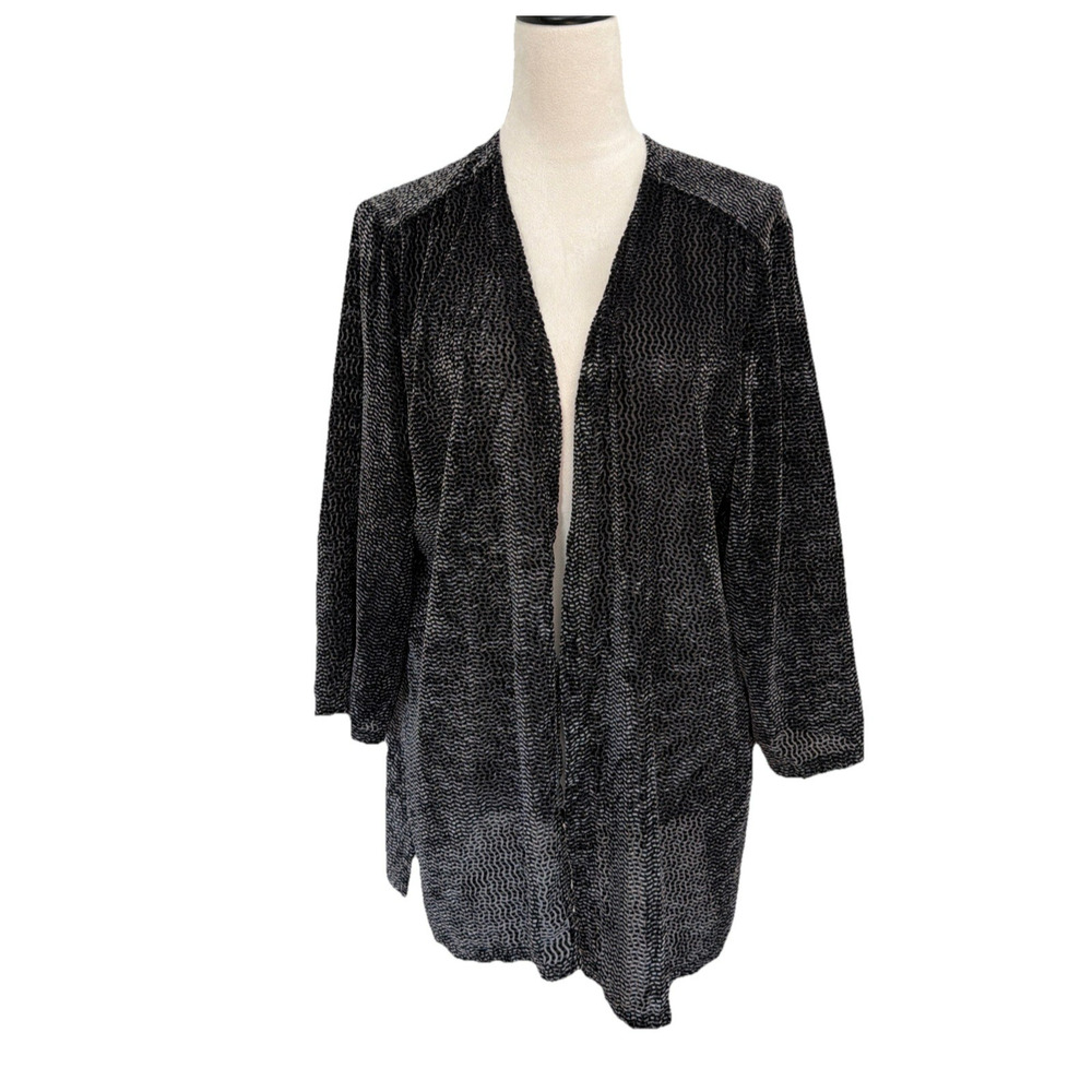 Chico's Travelers Cardigan Womens 3 (XL) Black Burnout Open Front 3/4 Sleeves